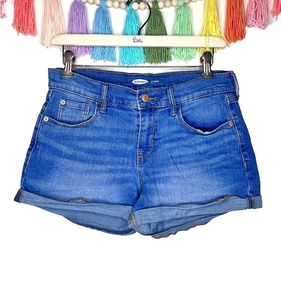 Old Navy Mid Whiskered Rolled Cuff Denim Cotton Boyfriend Jean Shorts Size 4 - Picture 1 of 15